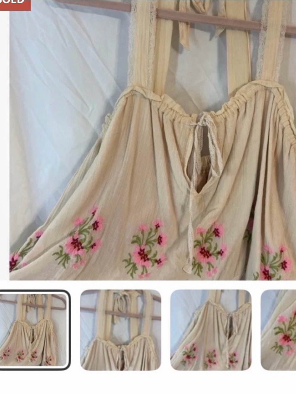 Free People Cream Floral Embroidered Camisole with Pink Accents